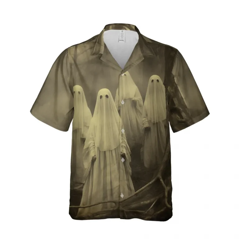 Horror Ghosts Button Down Hawaiian Shirt For Men Women, Casual Printed Beach Shirt, Halloween Ghost Shirt, Halloween Hawaii Shirt, Halloween Gift