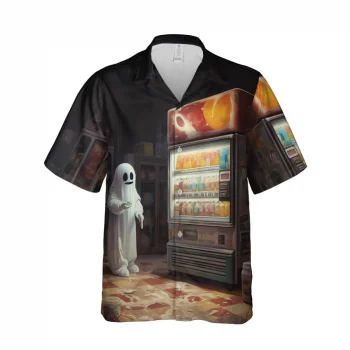 Ghost And Drinks Vending Machine Hawaiian Shirt Short Sleeve, Ghost Shirt, Halloween Shirt, Casual Button Down Hawaiian Shirt, Aloha Shirt