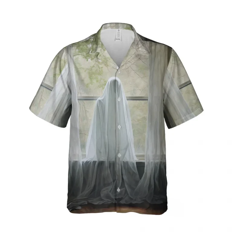 Halloween Ghost Curtains Hawaiian Shirt For Men Women, Vintage Casual Button Down Shirt, Halloween Short Sleeve Shirt, Halloween Gift, Ghost Shirt