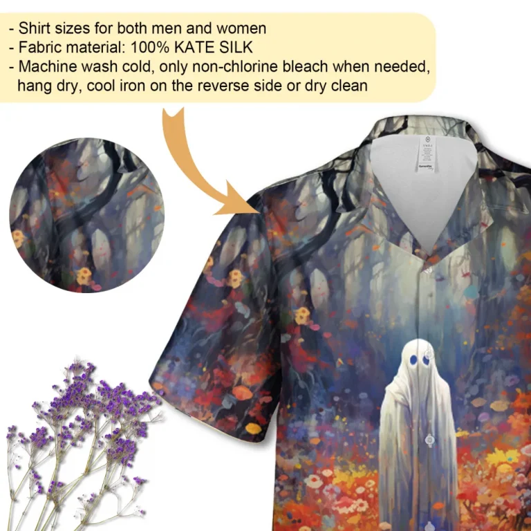 Ghost In Flower Forest Hawaiian Shirt For Men And Women, Vintage Ghost Shirt, Halloween Hawaiian Shirt, Button Down Printed Shirt, Halloween Gift
