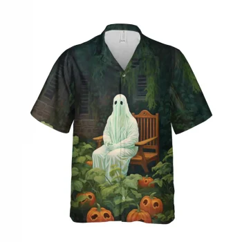 Ghost Sitting In Pumpkin Garden Hawaiian Shirt For Men Women, Halloween Shirt, Ghost Shirt, Casual Button Down Shirt, Halloween Hawaiian Shirt