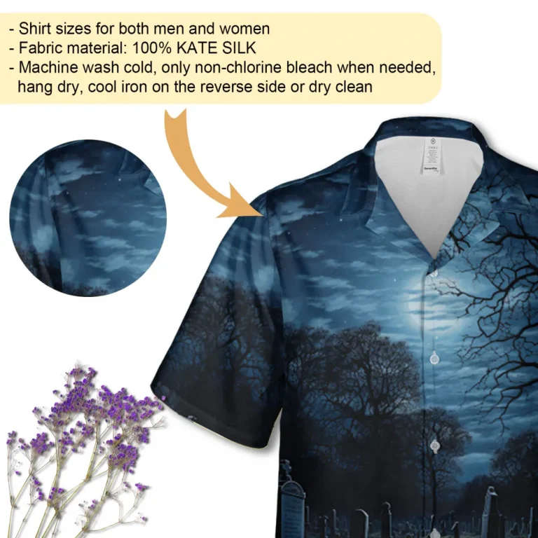 Cemetery Night Button Down Short Sleeve Hawaiian Shirt, Cemetery Horror Shirt, Halloween Shirt, Casual Printed Shirt, Halloween Gift