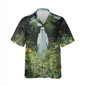 Ghost In The Garden Hawaiian Shirt For Men And Women, Ghost Shirt, Casual Button Down Printed Shirt, Halloween Shirt, Hawaiian Beach Shirt