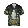 Ghost And Daisy Flower Garden Hawaiian Shirt, Halloween Ghost Shirt, Halloween Shirt, Halloween Button Down Shirt, Short Sleeve Shirt