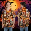 Royal Bengal Halloween Hawaiian Shirt, Animal Patterned Aloha Button Down Shirt, Spooky Pumpkin Lantern Printed Clothing, Summer Beach Top