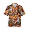 Royal Bengal Halloween Hawaiian Shirt, Animal Patterned Aloha Button Down Shirt, Spooky Pumpkin Lantern Printed Clothing, Summer Beach Top