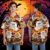 Beautiful Persian Cat Halloween Hawaiian Shirt, Spooky Patterned Aloha Button Down Shirt, Pumpkin Witch Printed Clothing, Summer Beach Top