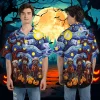 Halloween Haunted Scarecrow Unisex Hawaiian Shirts, Spooky Night Painting Pattern Shirt, Scary Tree Aloha Shirt, Horror Lover Gift