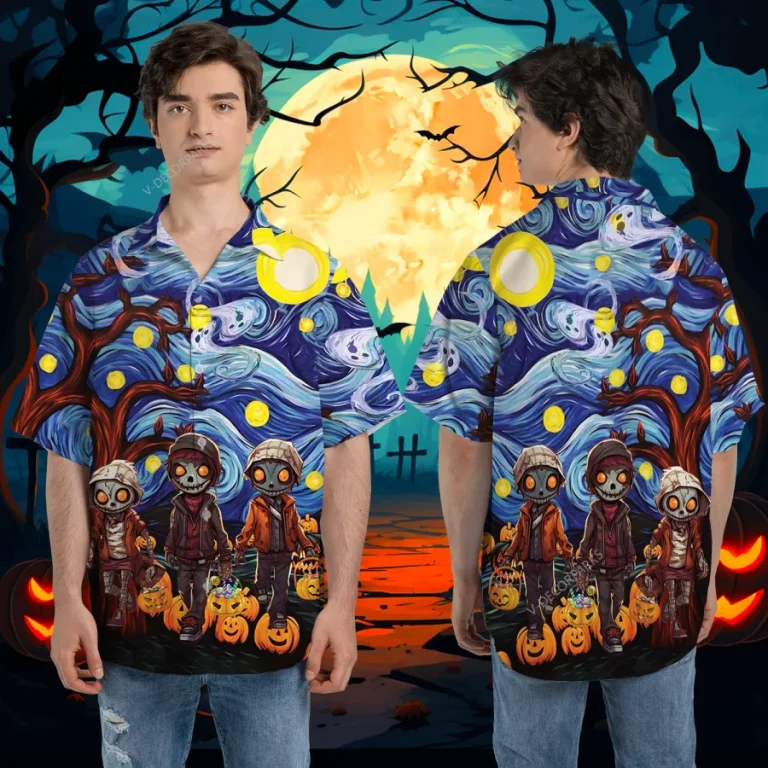 Halloween Haunted Scarecrow Unisex Hawaiian Shirts, Spooky Night Painting Pattern Shirt, Scary Tree Aloha Shirt, Horror Lover Gift