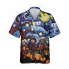 Halloween Haunted Scarecrow Unisex Hawaiian Shirts, Spooky Night Painting Pattern Shirt, Scary Tree Aloha Shirt, Horror Lover Gift
