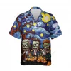 Halloween Horror Zombies Unisex Hawaiian Shirts, Van Gogh Artpiece Pattern Shirt, Spooky Night Aloha Shirt, Pumpkin Lover Gift