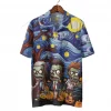Halloween Horror Zombies Unisex Hawaiian Shirts, Van Gogh Artpiece Pattern Shirt, Spooky Night Aloha Shirt, Pumpkin Lover Gift