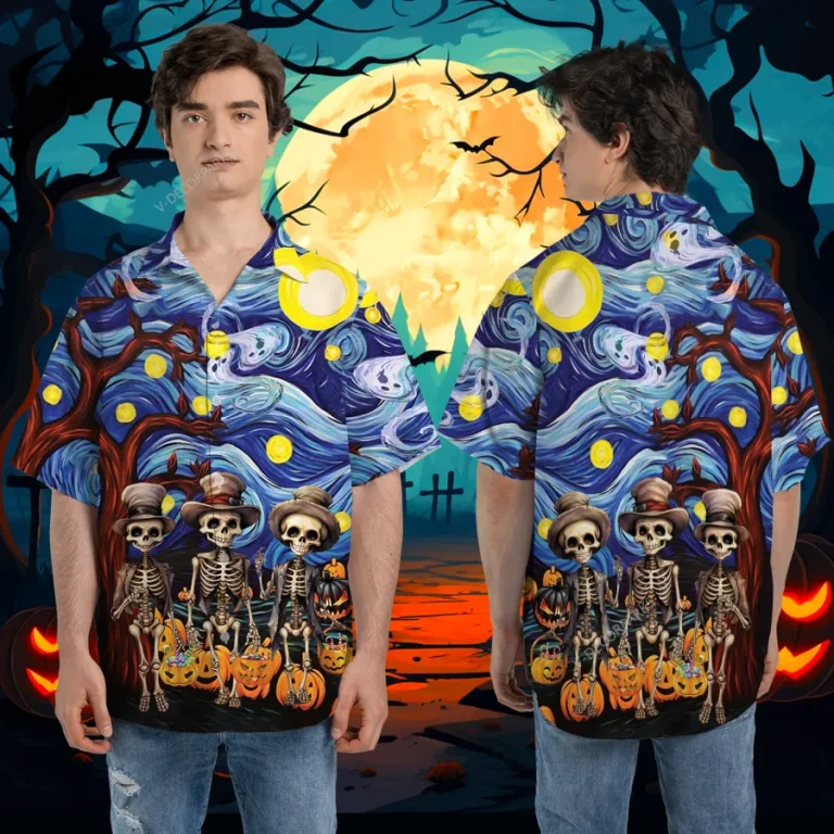 Haunted Male Skeleton Halloween Unisex Hawaiian Shirts, Dead Man Walking Pattern Shirt, Spooky Art Work Aloha Shirt, Family Party Wear