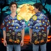 Halloween Horror Vampire Unisex Hawaiian Shirts, Painter Art Work Pattern Shirt, Starry Night Aloha Shirt, Moon Lover Gift