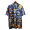 Halloween Horror Vampire Unisex Hawaiian Shirts, Painter Art Work Pattern Shirt, Starry Night Aloha Shirt, Moon Lover Gift