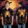 Horror Black Cat Unisex Hawaiian Shirts, Trick-or-treat Game Pattern Shirt, Spooky Pumpkin Aloha Shirt, Halloween Signature Printed Top