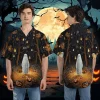 Lonely Boo Ghost Unisex Hawaiian Shirts, Hide 'n Seek Game Pattern Shirt, Horror Pumpkin Forest Aloha Shirt, Lantern Printed Top