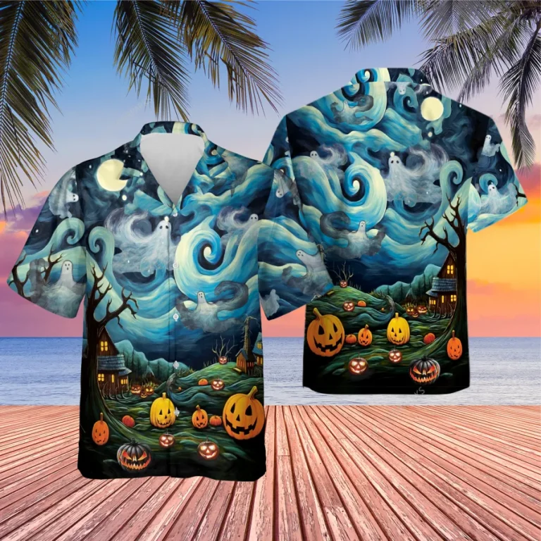 Halloween Boo Ghost Sky Unisex Hawaiian Shirts, Painting Pattern Shirt, Jack O' Lantern Aloha Shirt, Horror Lover Gift, Summer Aloha Beach Shirt