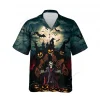 Halloween Vampire Monster Unisex Hawaiian Shirts, Horror Devil Picture Shirt, Forest Patterned Aloha Shirt, Creepy Vibes Fashion