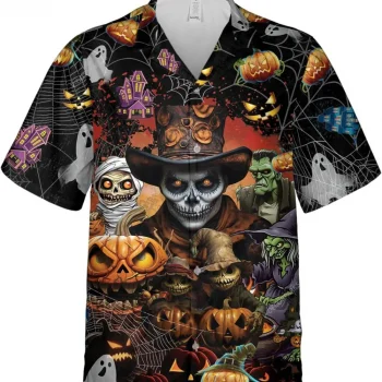 Halloween Horror Night Hawaiian Shirts For Men Women, Mummy Witch Button Down Hawaiian Shirts, Halloween Shirt, Casual Printed Shirts