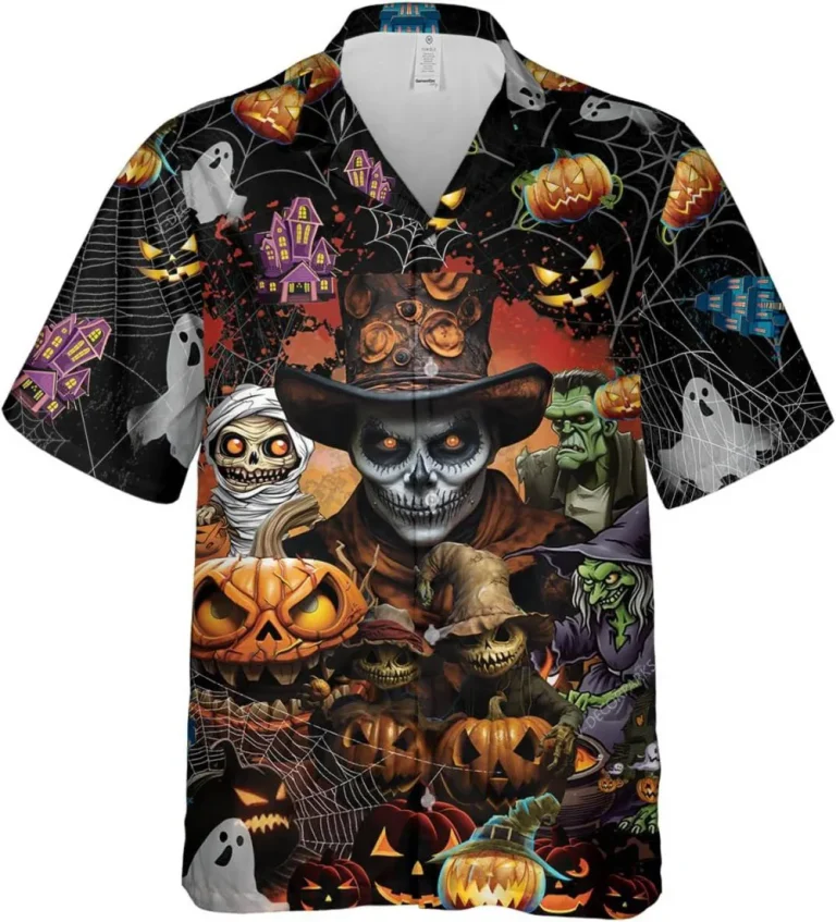 Halloween Horror Night Hawaiian Shirts For Men Women, Mummy Witch Button Down Hawaiian Shirts, Halloween Shirt, Casual Printed Shirts