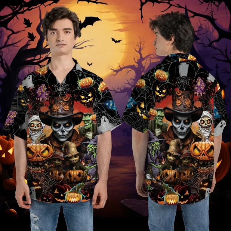 Halloween Horror Night Hawaiian Shirts For Men Women, Mummy Witch Button Down Hawaiian Shirts, Halloween Shirt, Casual Printed Shirts