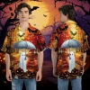 Boo With Umbrella Unisex Hawaiian Shirts, Halloween Horror Forest Pattern Shirt, Fall Vibes Aloha Shirt, Cute Ghost Pattern Top