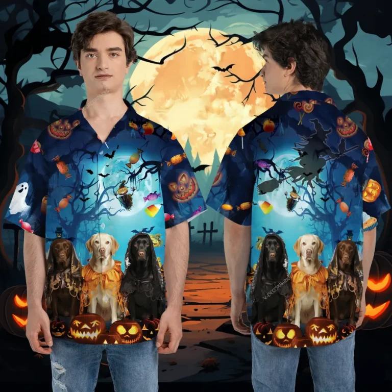 Big Labrador Dogs Halloween Unisex Hawaiian Shirt, Trick-or-treat Printed Aloha Beach Shirt, Overcoat Lover Gift, Family Wear, Dog Lover Clothing