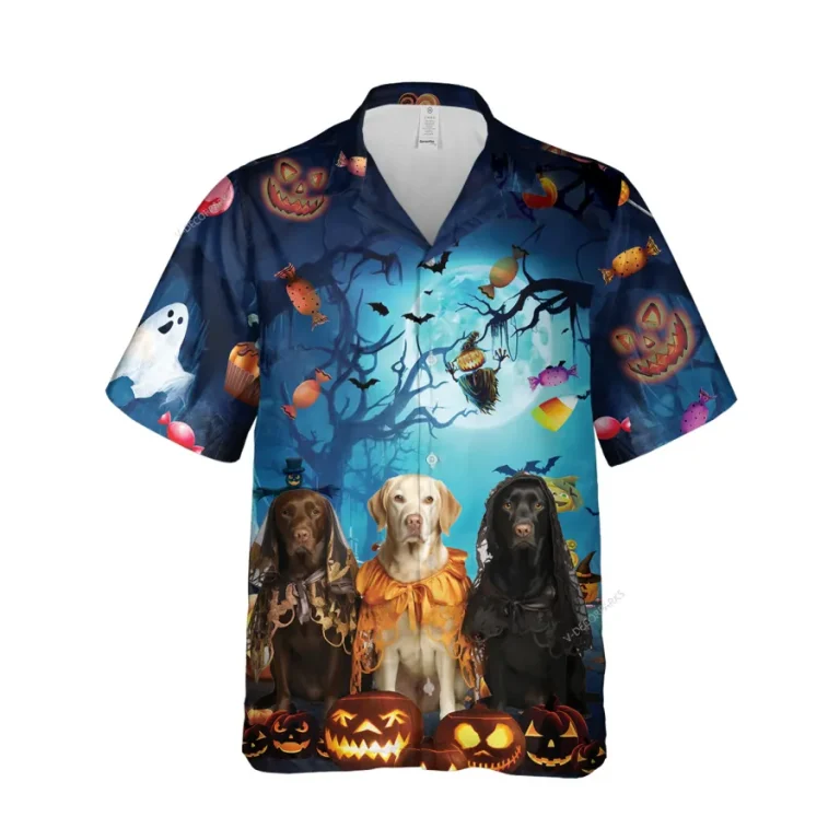 Big Labrador Dogs Halloween Unisex Hawaiian Shirt, Trick-or-treat Printed Aloha Beach Shirt, Overcoat Lover Gift, Family Wear, Dog Lover Clothing