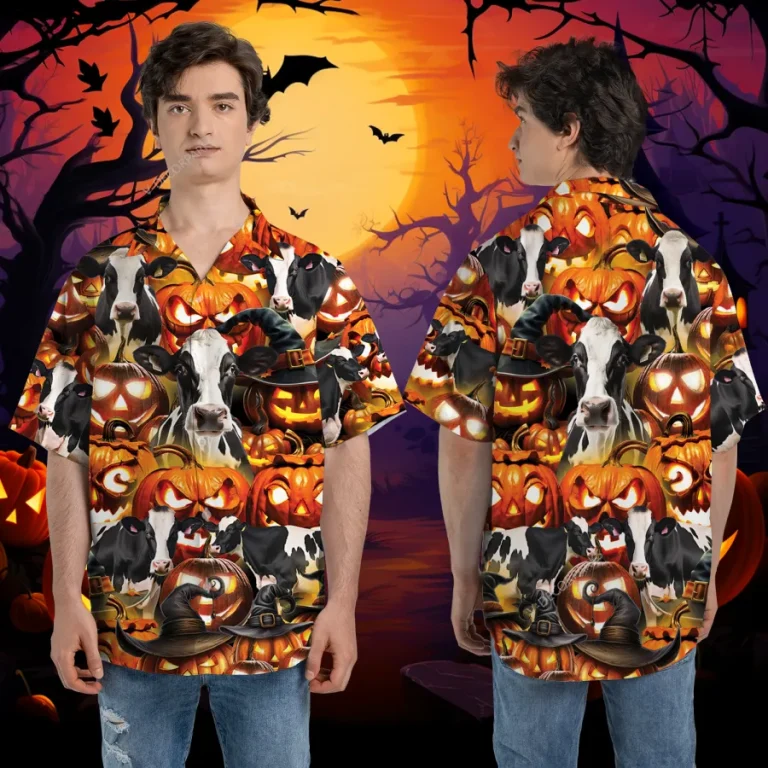 Spooky Pumpkin Witch Halloween Unisex Hawaiian Shirt, Horror Character Printed Aloha Button Down Shirt, Wicked Pumpkin Pattern Clothing, Casual Wear