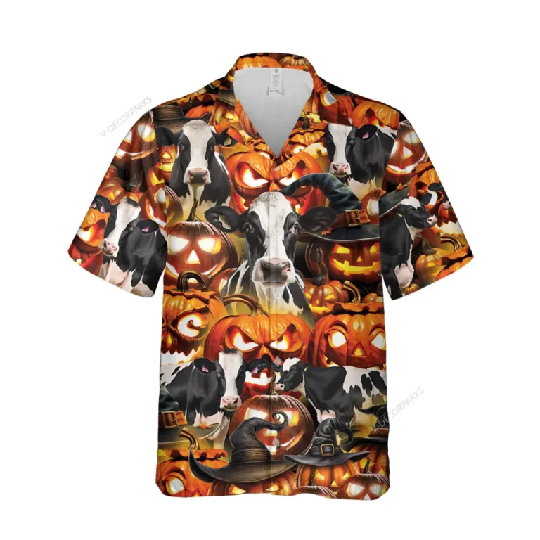 Spooky Pumpkin Witch Halloween Unisex Hawaiian Shirt, Horror Character Printed Aloha Button Down Shirt, Wicked Pumpkin Pattern Clothing, Casual Wear