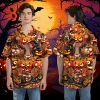 Scary Red Angus Unisex Halloween Hawaiian Shirt, Farm Pattern Aloha Beach Shirt, Pumpkin Witch Pattern Clothing, Ranch Housewarming Gift