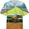 Horse Racing Button Down Hawaiian Shirts Short Sleeve, Horse Derby Summer Mens Hawaiian Shirt, Casual Printed Beach Summer Shirt, Aloha Beach Shirt