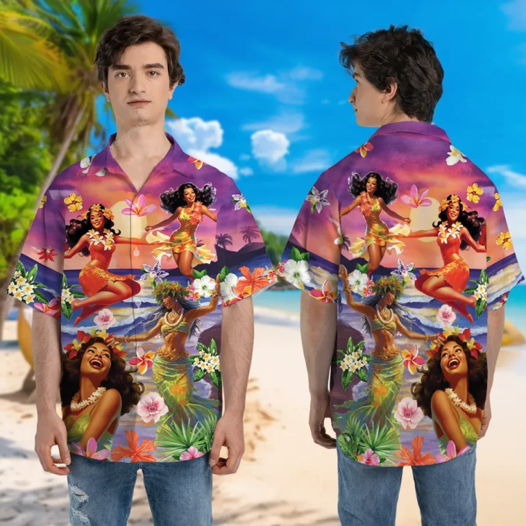 Beach Hula Dancer Hawaii Shirt For Men And Women, Retro Short-sleeve, Unisex Summer Aloha Shirt, Vibrant Color Clothing For Family