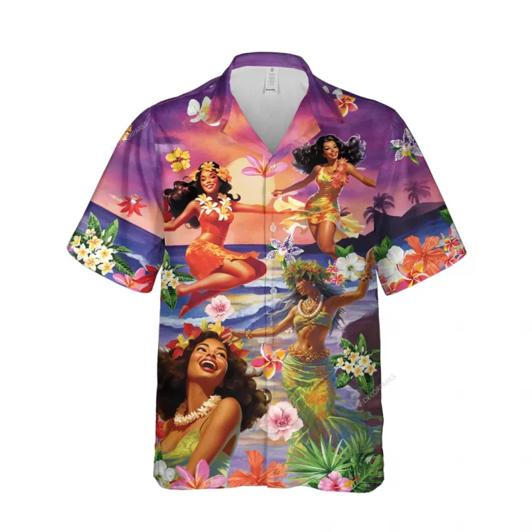 Beach Hula Dancer Hawaii Shirt For Men And Women, Retro Short-sleeve, Unisex Summer Aloha Shirt, Vibrant Color Clothing For Family