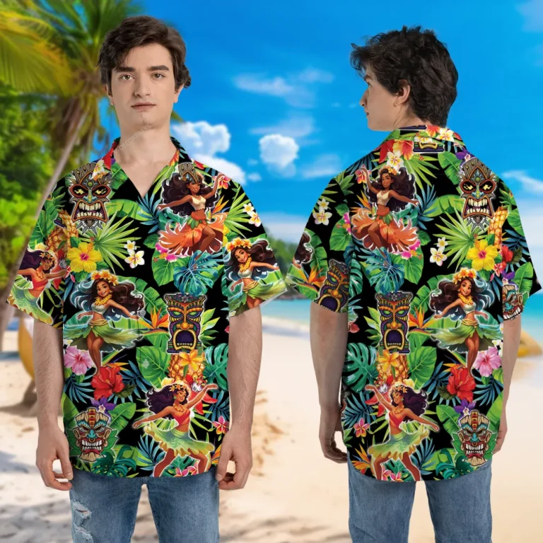 Beach Hula Girl Unisex Hawaiian Shirt, Tropical Beach Printed Aloha Beach Shirt, Music Party Lover Gift, Vintage Summer Clothing