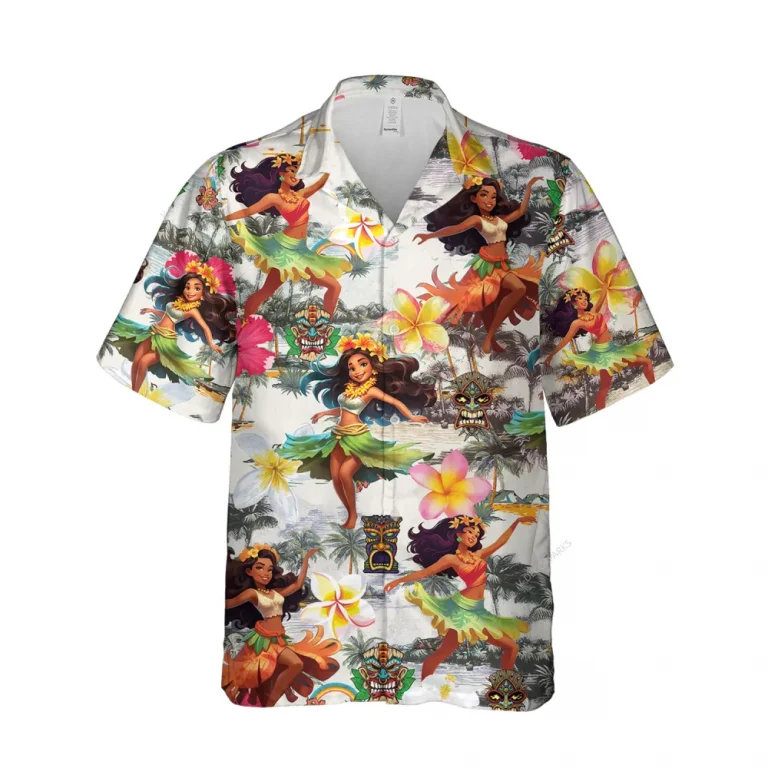 Vintage Hula Dancer Hawaii Shirt, Island Printed Short-sleeve, Unisex Aloha Shirt, Retro Tropical Leaves Silhouette Summer Clothing, Dance Lover Gift