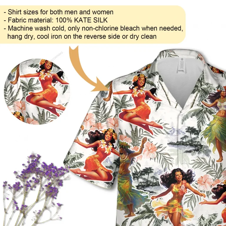 Hula Girl Dancing Hawaii Shirt, Funny Printed Short-sleeve, Tropical Leaves Unisex Aloha Shirt, Retro Summer Clothing, Summer Beach Shirt
