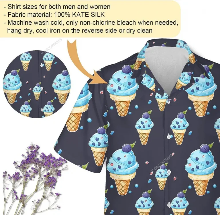 Blueberry Ice Cream Hawaiian Shirt For Men Women, Summer Casual Button Down Hawaiian Shirt, Ice Cream Aloha Beach Shirt, Hawaiian Style Shirt