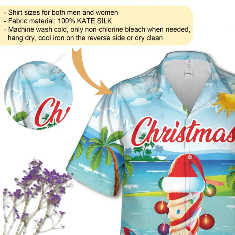 Christmas In July Unisex Hawaiian Shirt, Tropical Aloha Button Down Shirt, Santa Icecream Pattern Clothing, Funny Xmas Gift, Summer Vacation Shirt