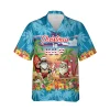 Christmas Santa Claus Button Down Hawaiian Shirt, Santa Surfing Shirt, Wave Surf Lover Button Up Shirt, Hibiscus Themed Aloha Clothing