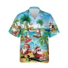 Santa Enjoys Summer Button-down Hawaiian Shirt, Christmas Surfing Shirt, Tropical Palm Button Up Shirt, Summer Beach Vibes Aloha Clothing