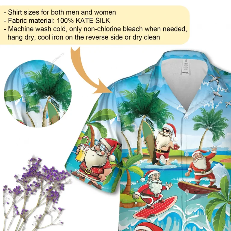 Santa Enjoys Summer Button-down Hawaiian Shirt, Christmas Surfing Shirt, Tropical Palm Button Up Shirt, Summer Beach Vibes Aloha Clothing