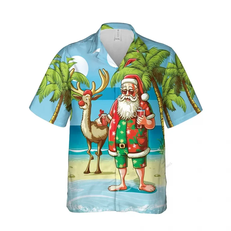 Drunk Santa Claus Surfing Hawaii Shirt, Funny Reindeer Hawaiian Shirt, Christmas In July Party Aloha Shirt, Summer Beach Shirt