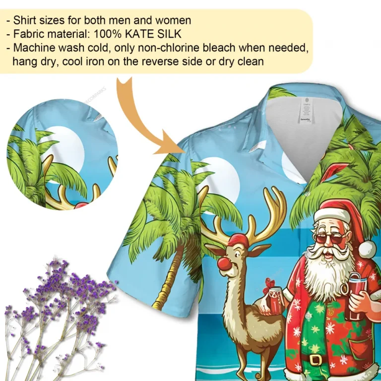 Drunk Santa Claus Surfing Hawaii Shirt, Funny Reindeer Hawaiian Shirt, Christmas In July Party Aloha Shirt, Summer Beach Shirt