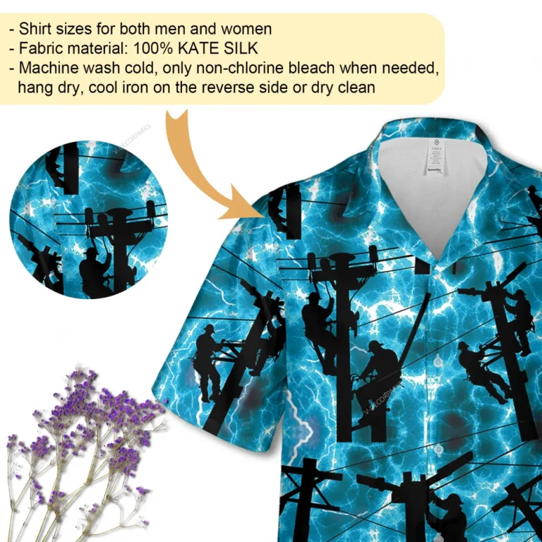 Wireman Unisex Hawaiian Shirt, Thunderstorm Shirt, Extreme Weather Patterned Shirt, Man Silhouette Aloha Clothing, Summer Beach Shirt