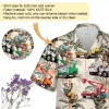 Vintage Lineman Unisex Hawaiian Shirt, Tropical Leaves Aloha Button Down Shirt, Retro Patterned Shirt, Vehicles Printed Clothing, Line Worker Shirt