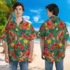 Tropical Lobster Unisex Hawaiian Shirt, Leaves Printed Shirt, Summer Aloha Button Down Shirt, Floral Vibes Clothing, Button Down Short Sleeeves