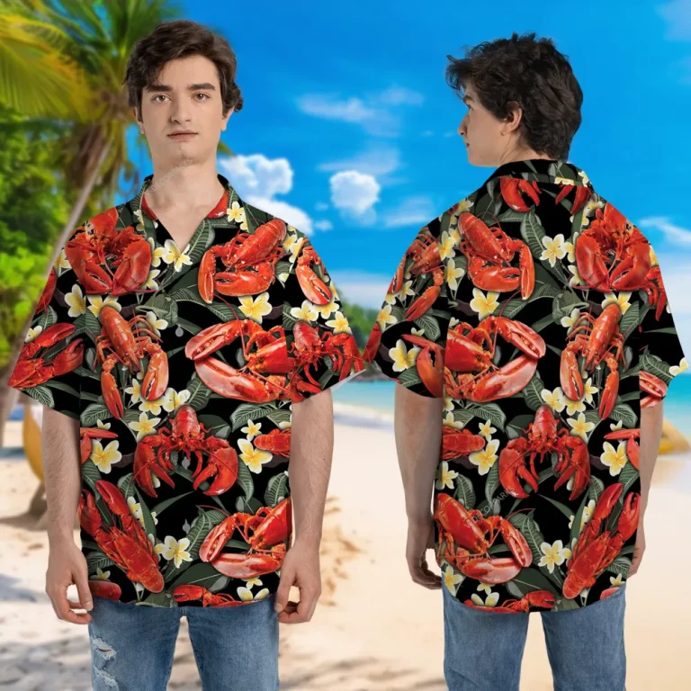 Baby Lobster Unisex Hawaiian Shirt, Floral Printed Shirt, Seafood Lover Aloha Button Down Shirt, Summer Beach Clothing, Family Matching Shirt