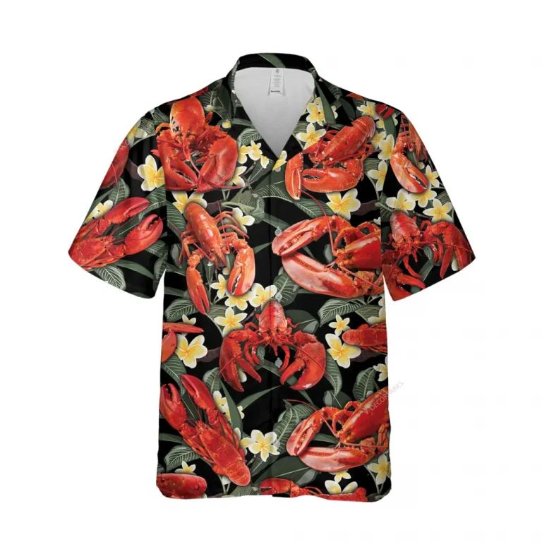 Baby Lobster Unisex Hawaiian Shirt, Floral Printed Shirt, Seafood Lover Aloha Button Down Shirt, Summer Beach Clothing, Family Matching Shirt